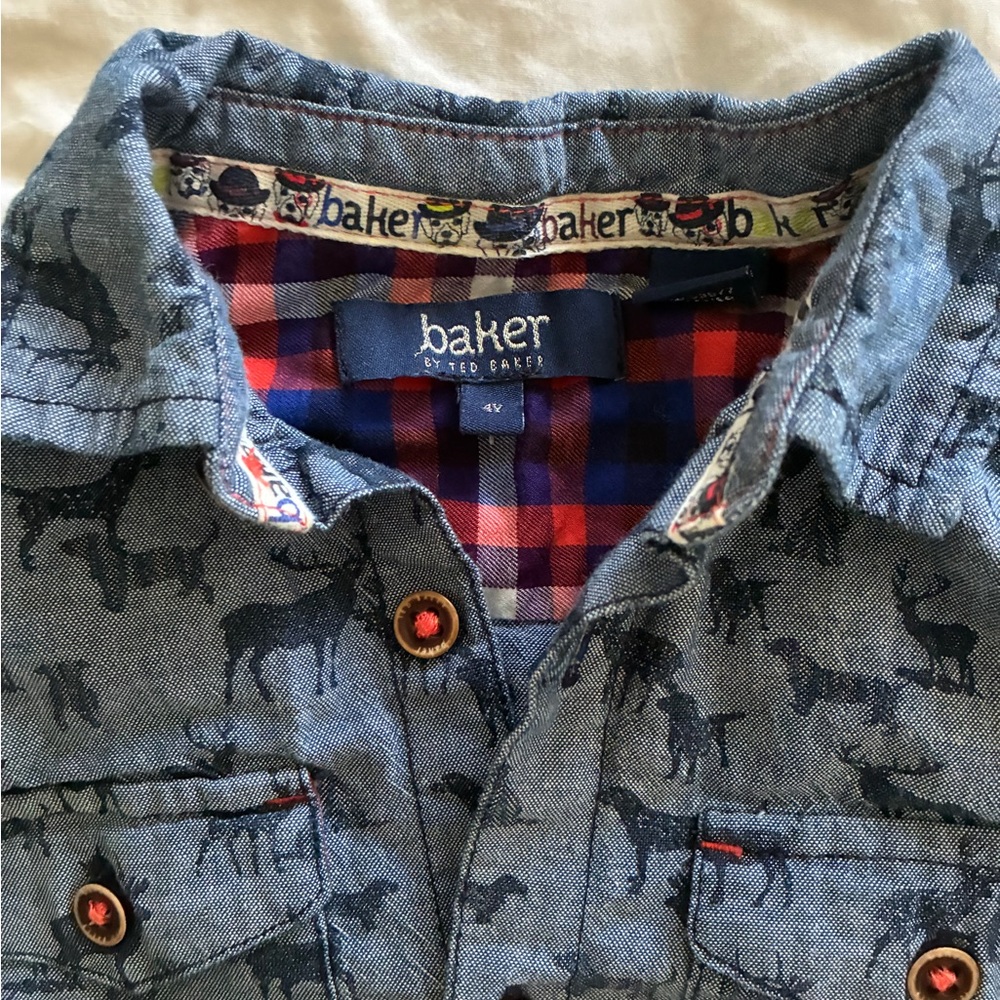 Ted Baker Navy Reindeer Festive Woodland Deer Dogs Animal Pattern Kids Shirt 4